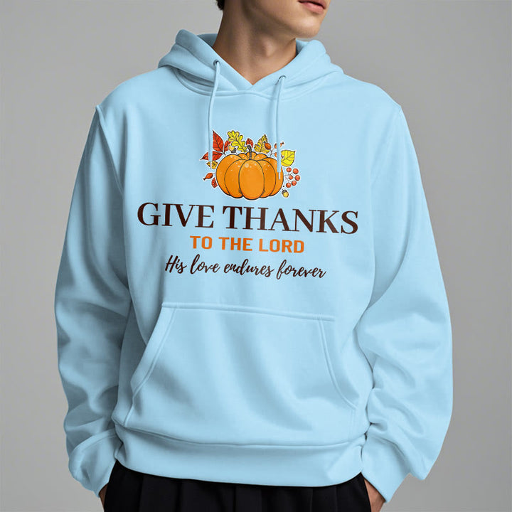 Christianartworkshop Modern Style Give Thanks to the Lord Pumpkin Fleece Lined Polyester Hoodie