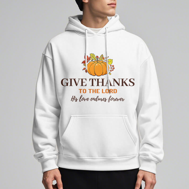 Christianartworkshop Modern Style Give Thanks to the Lord Pumpkin Fleece Lined Polyester Hoodie