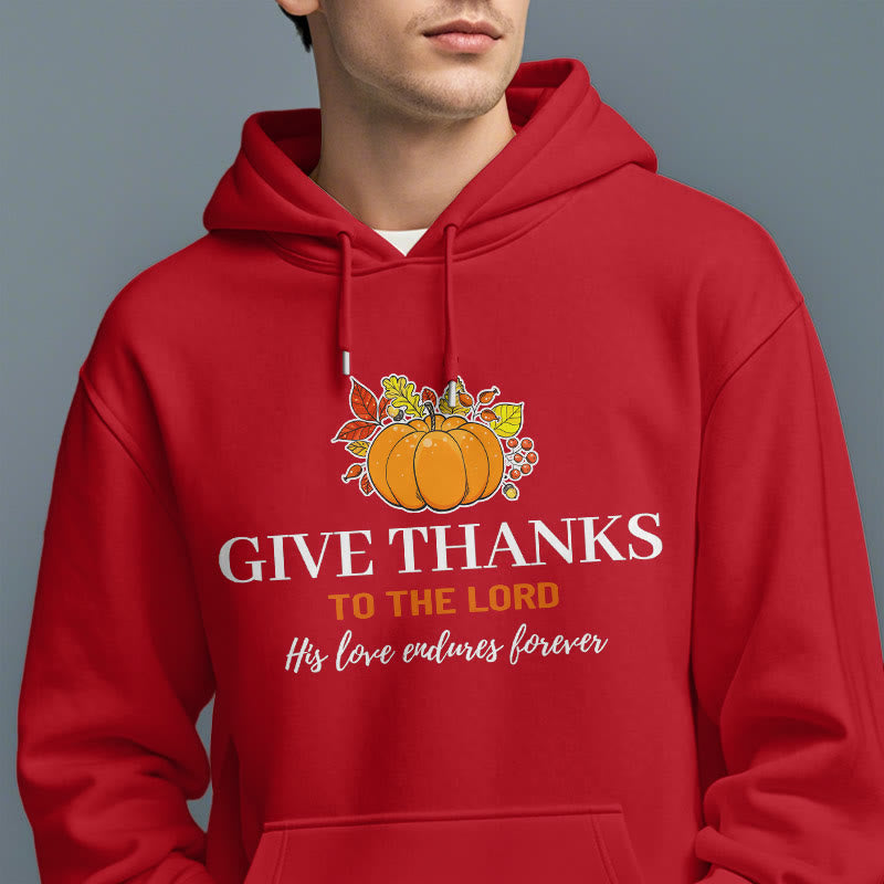 Christianartworkshop Modern Style Give Thanks to the Lord Pumpkin Fleece Lined Polyester Hoodie