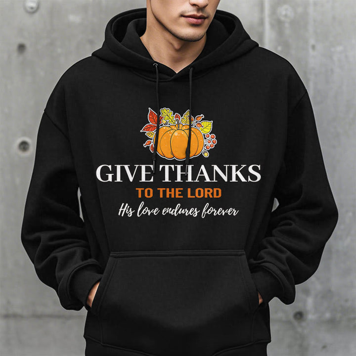 Christianartworkshop Modern Style Give Thanks to the Lord Pumpkin Fleece Lined Polyester Hoodie