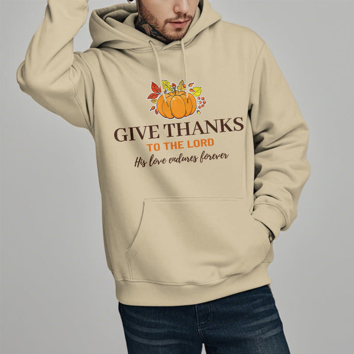 Christianartworkshop Modern Style Give Thanks to the Lord Pumpkin Fleece Lined Polyester Hoodie