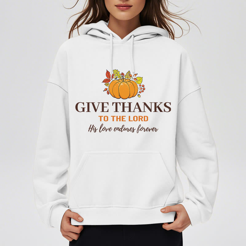 Christianartworkshop Modern Style Give Thanks to the Lord Pumpkin Fleece Lined Polyester Hoodie