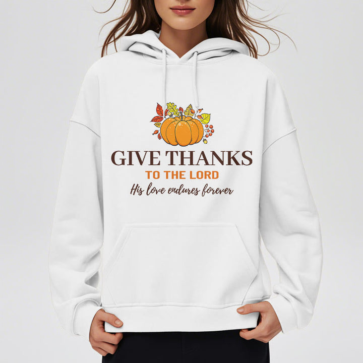 Christianartworkshop Modern Style Give Thanks to the Lord Pumpkin Fleece Lined Polyester Hoodie