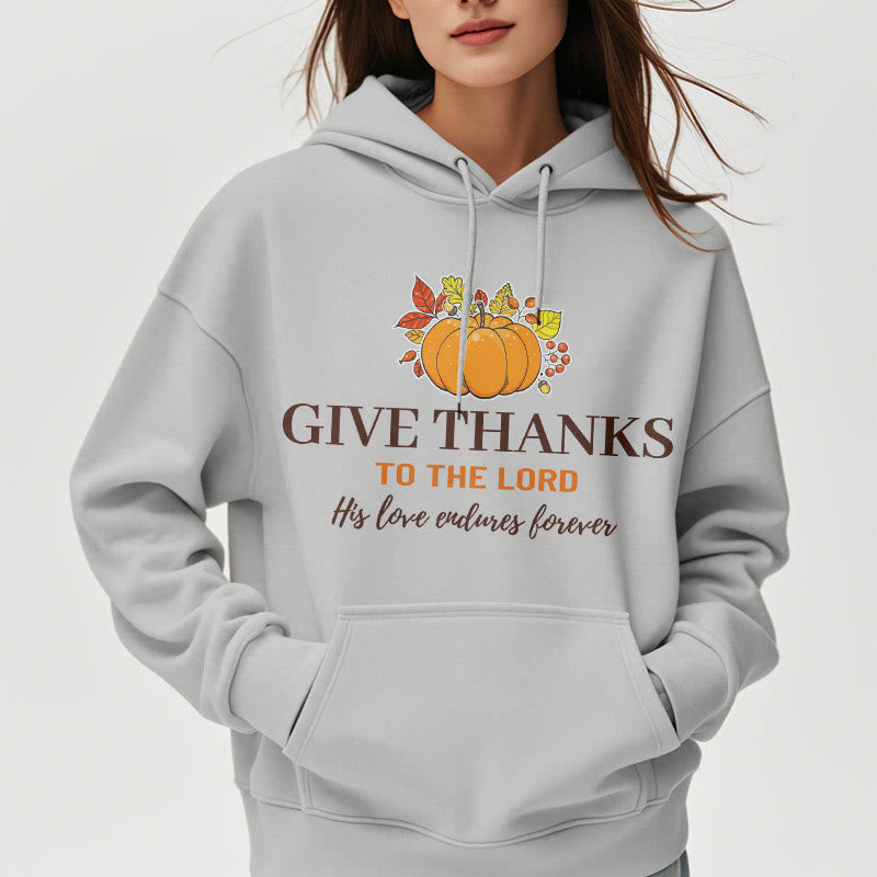 Christianartworkshop Modern Style Give Thanks to the Lord Pumpkin Fleece Lined Polyester Hoodie