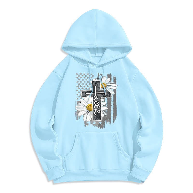 Christianartworkshop Modern Style Faith Cross and Daisies Fleece Lined Polyester Hoodie - Blue - 2XL - image 25