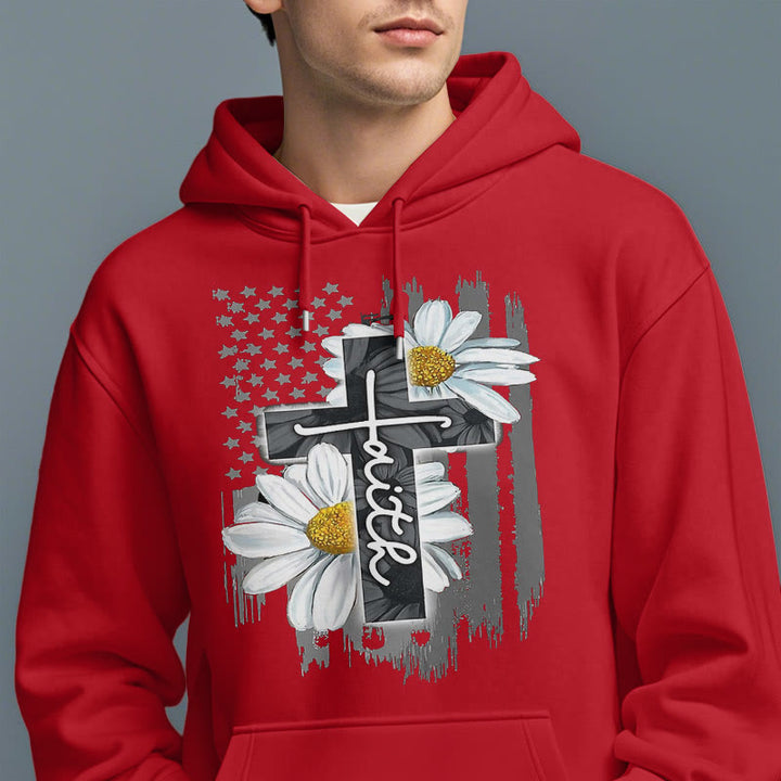 Christianartworkshop Modern Style Faith Cross and Daisies Fleece Lined Polyester Hoodie - image 38