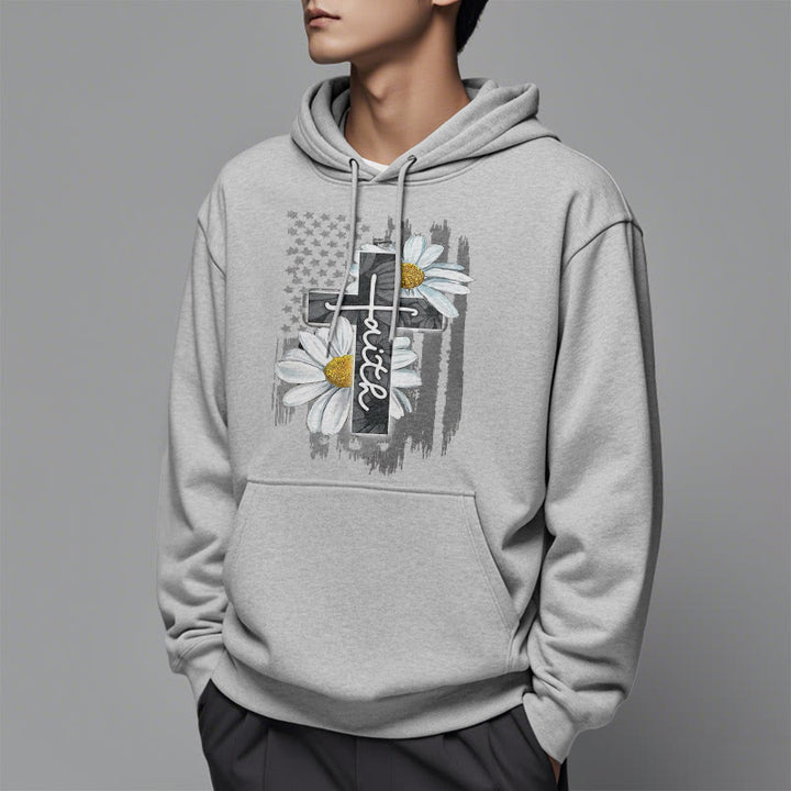 Christianartworkshop Modern Style Faith Cross and Daisies Fleece Lined Polyester Hoodie - image 33