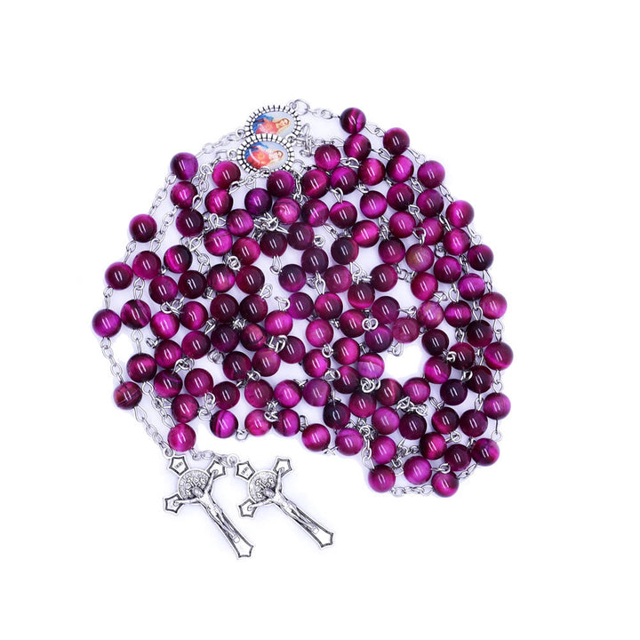 Christianartworkshop Immaculate Heart of Mary & Crucifix of 8 mm Round Purple Stone Alloy Chain Rosary