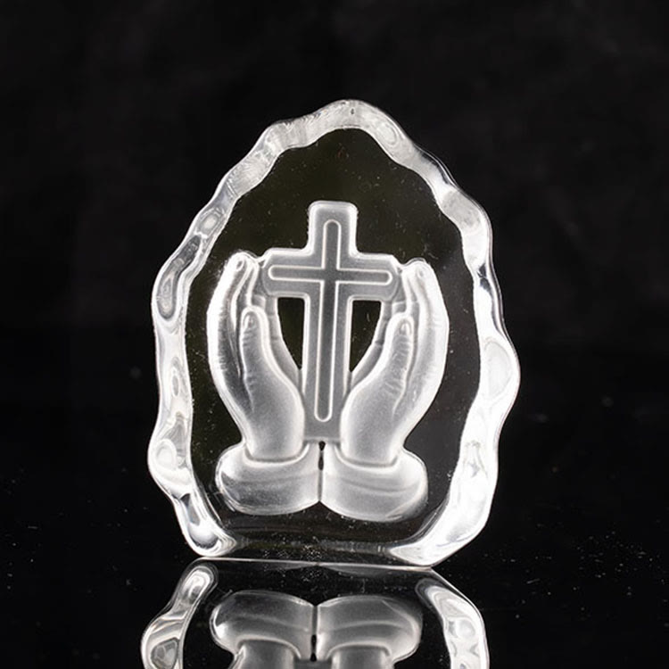 Christianartworkshop Classic Style Cross with Praying Hands Spiritual Crystal Desktop Decorations Ornament