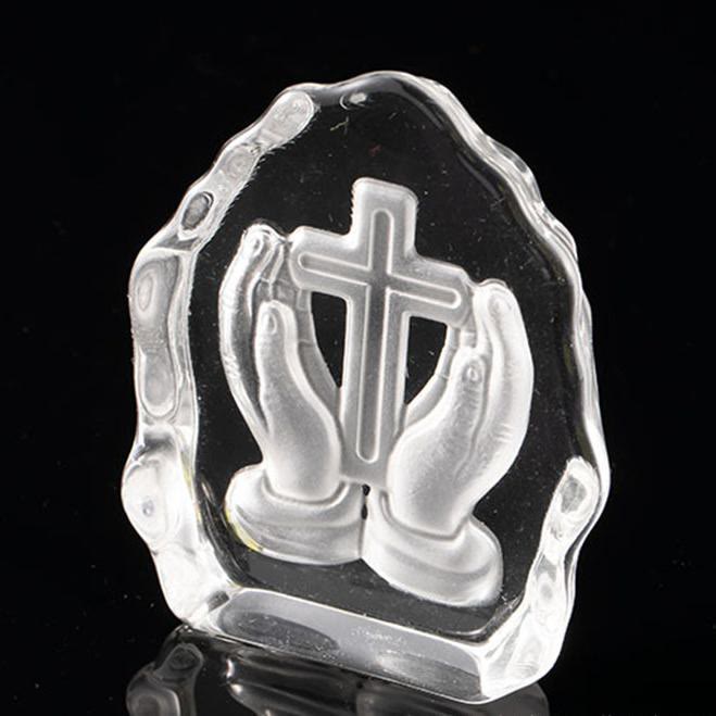 Christianartworkshop Classic Style Cross with Praying Hands Spiritual Crystal Desktop Decorations Ornament