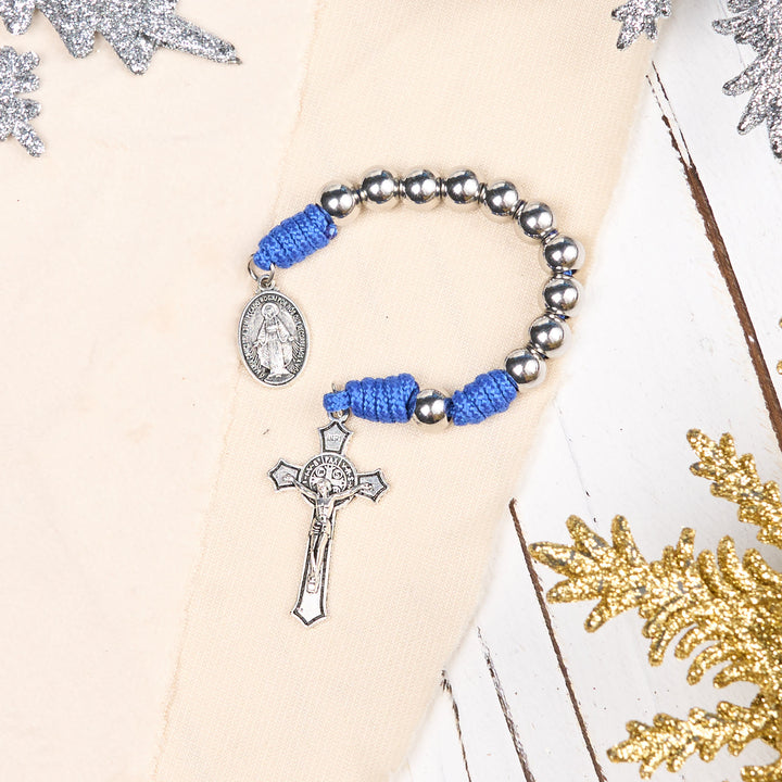 FREE Today: Miraculous Medal & Crucifix of 8 mm Round Silver Stainless Steel Blue Paracord Pocket Rosary