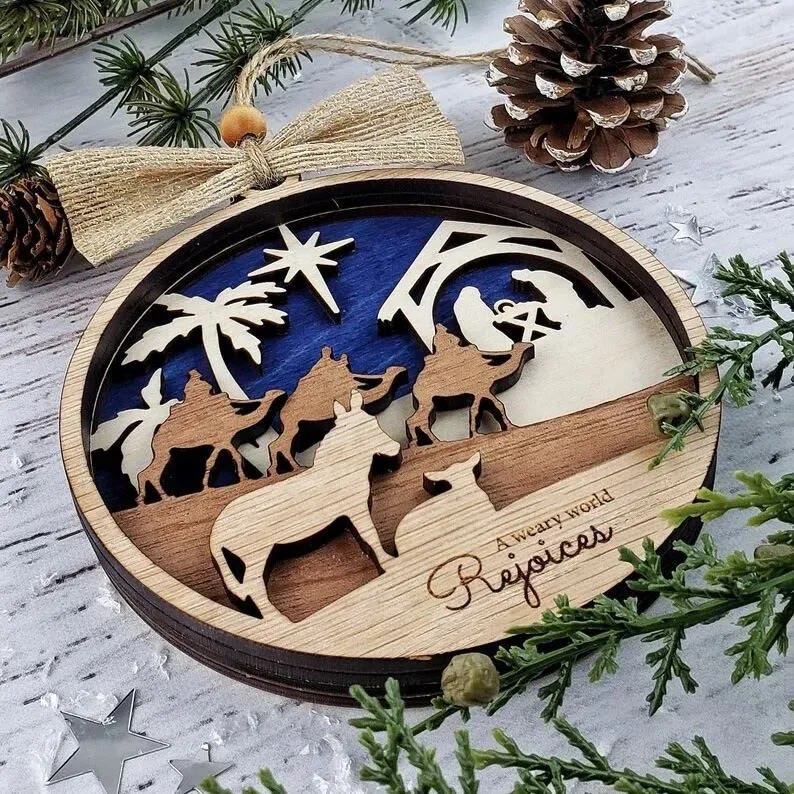 Christianartworkshop Rustic Style Holy Night Three Wise Men Christmas Nativity Hanging Ornaments