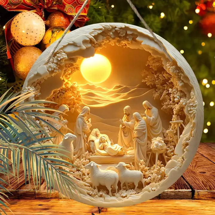 Christianartworkshop Classic Style The Holy Family Lamb 2D Christmas Nativity Hanging Ornaments