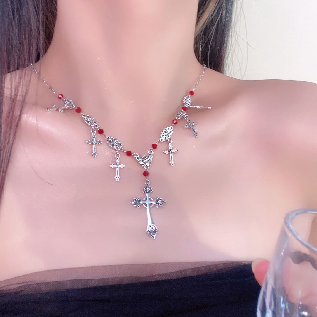 Christianartworkshop Modern Style Scarlet Beads Cross Divine Faith Necklace