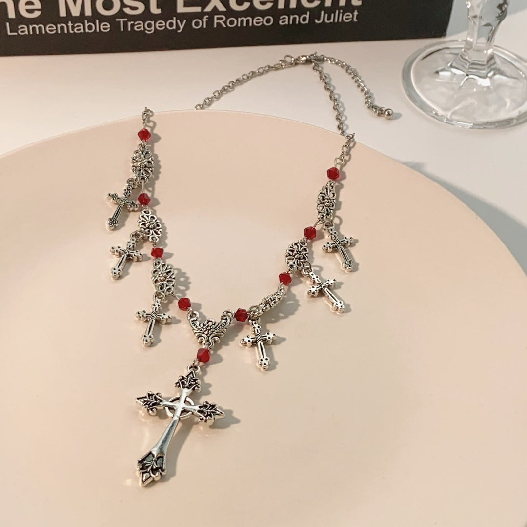 Christianartworkshop Modern Style Scarlet Beads Cross Divine Faith Necklace