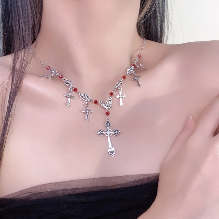 Christianartworkshop Modern Style Scarlet Beads Cross Divine Faith Necklace