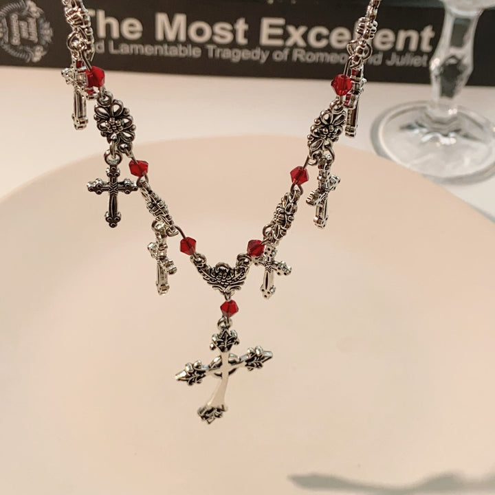 Christianartworkshop Modern Style Scarlet Beads Cross Divine Faith Necklace