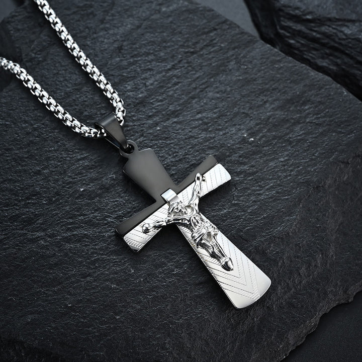 Christianartworkshop Modern Style Crucifix Cross Jesus Sacred Faith Stainless Steel Necklace