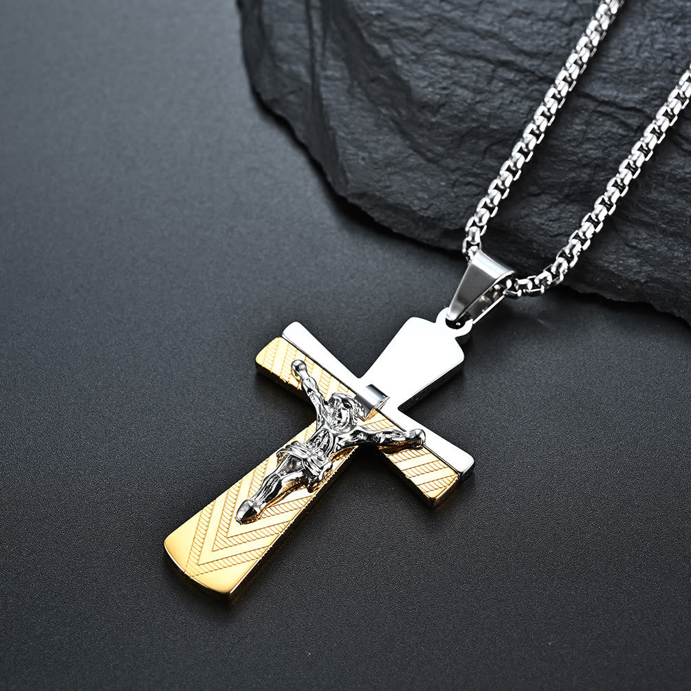 Christianartworkshop Modern Style Crucifix Cross Jesus Sacred Faith Stainless Steel Necklace