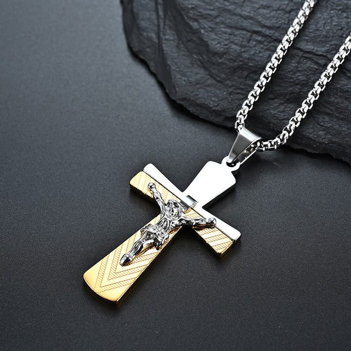 Christianartworkshop Modern Style Crucifix Cross Jesus Sacred Faith Stainless Steel Necklace