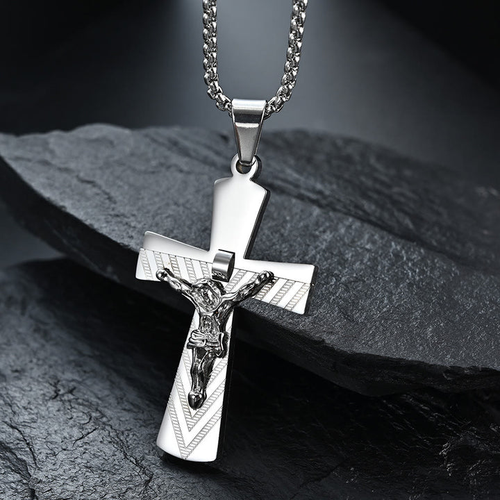 Christianartworkshop Modern Style Crucifix Cross Jesus Sacred Faith Stainless Steel Necklace