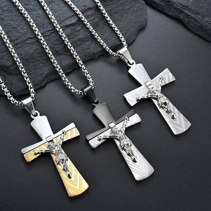 Christianartworkshop Modern Style Crucifix Cross Jesus Sacred Faith Stainless Steel Necklace