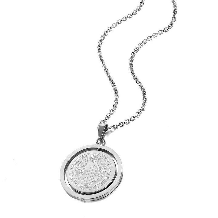 Christianartworkshop Classic Style Dual-Sided Rotatable St. Benedict Medal Pendant Necklace