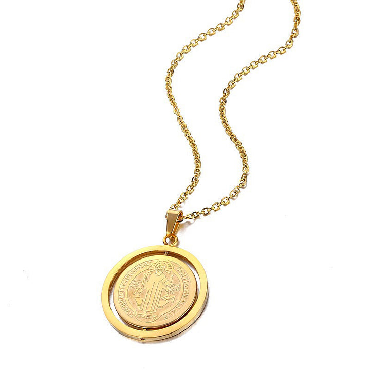 Christianartworkshop Classic Style Dual-Sided Rotatable St. Benedict Medal Pendant Necklace