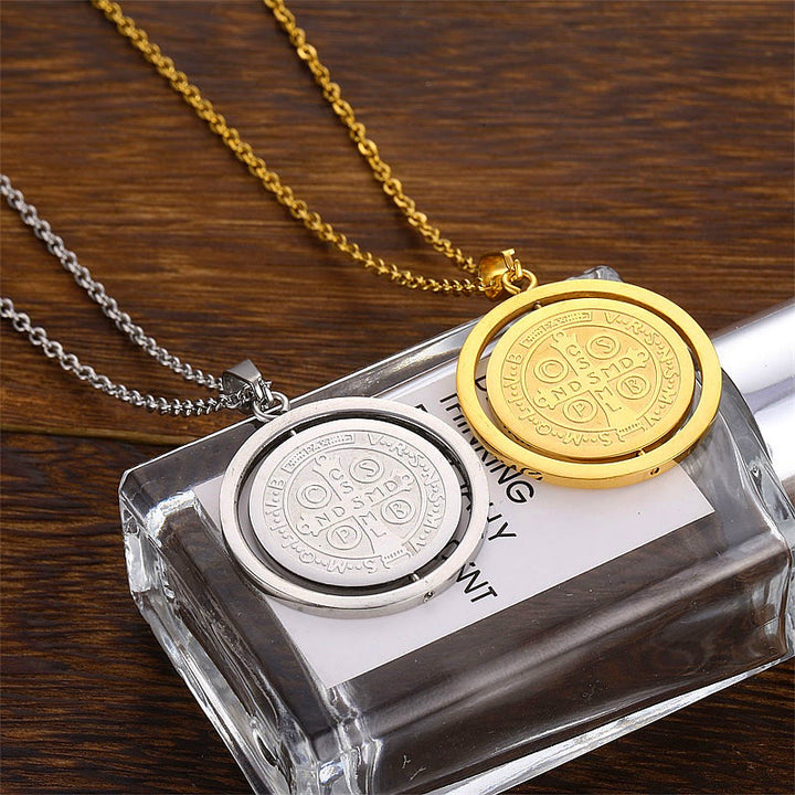 Christianartworkshop Classic Style Dual-Sided Rotatable St. Benedict Medal Pendant Necklace