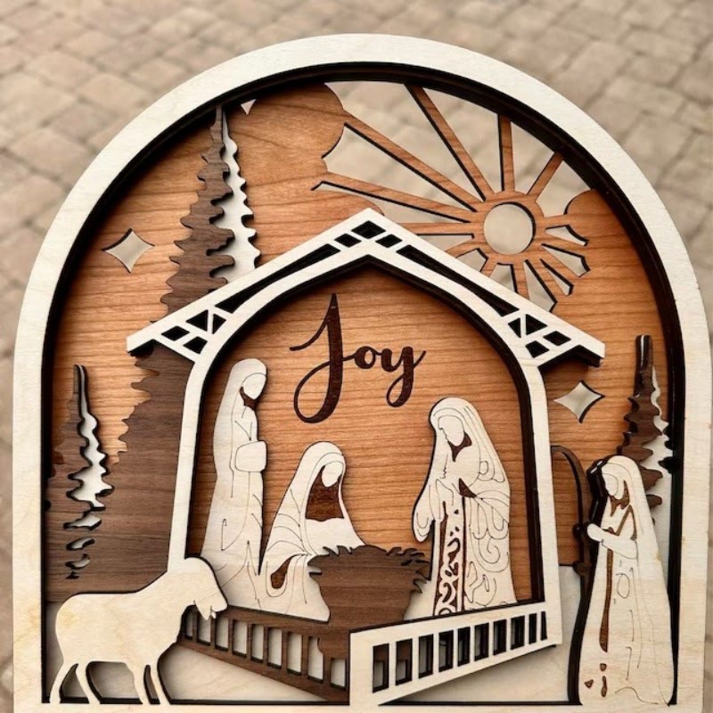 Christianartworkshop Classic Style Crafted Nativity Scene Joy Divine Faith Wooden Ornament