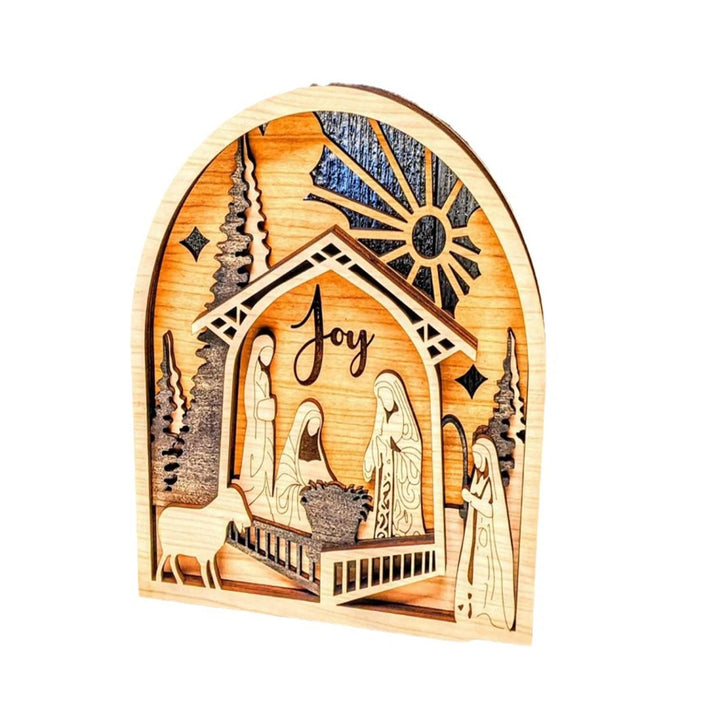 Christianartworkshop Classic Style Crafted Nativity Scene Joy Divine Faith Wooden Ornament