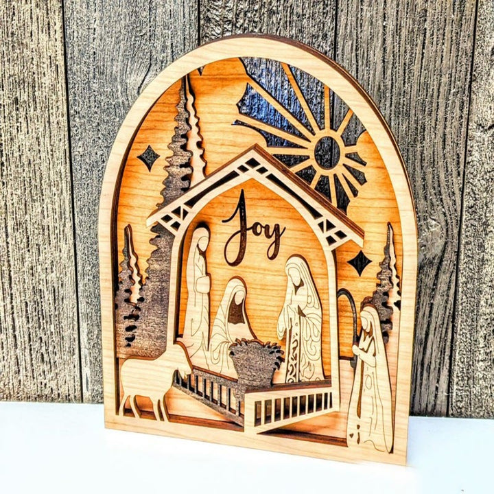 Christianartworkshop Classic Style Crafted Nativity Scene Joy Divine Faith Wooden Ornament