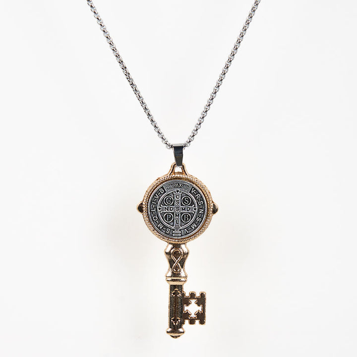 FREE Today: St. Benedict Protect us the Key of Faith Alloy Pendant Necklace