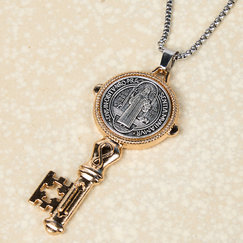 FREE Today: St. Benedict Protect us the Key of Faith Alloy Pendant Necklace