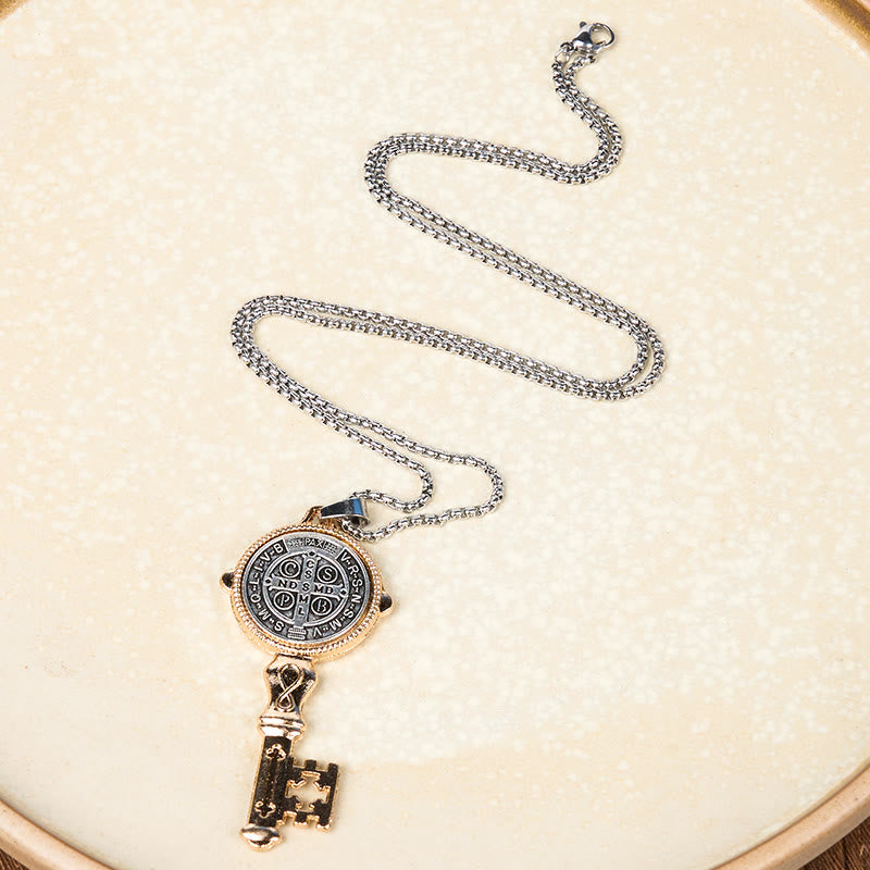 Christianartworkshop St. Benedict Protect us the Key of Faith Alloy Pendant Necklace