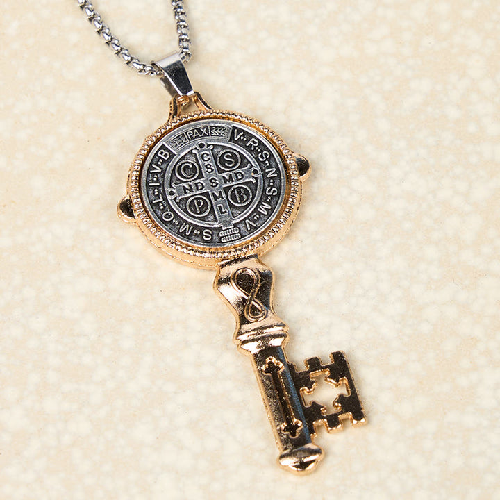 Christianartworkshop St. Benedict Protect us the Key of Faith Alloy Pendant Necklace