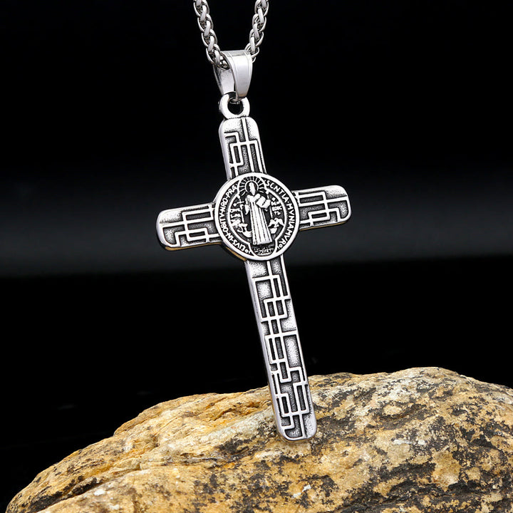 Christianartworkshop St. Benedict Protect us Cross Faith Titanium Pendant Necklace