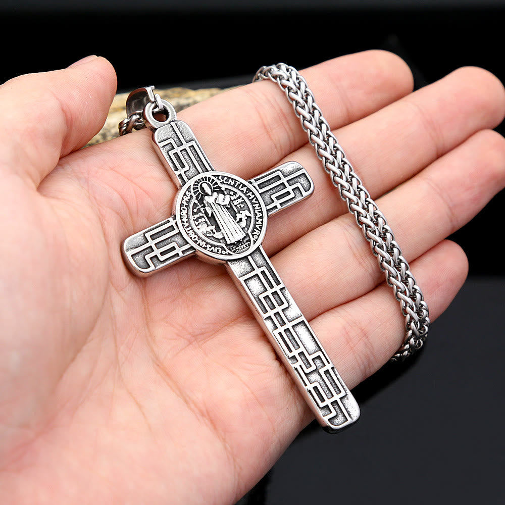 FREE Today: St. Benedict Protect us Cross Faith Titanium Pendant Necklace