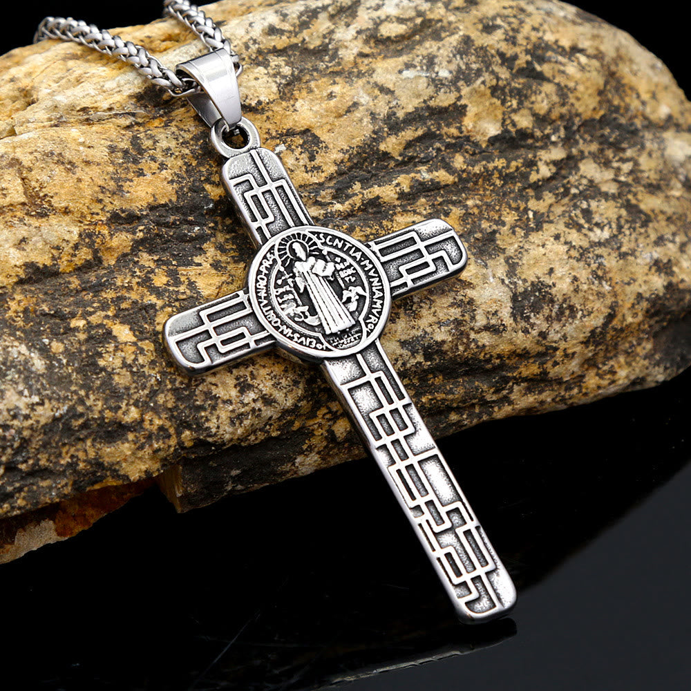 Christianartworkshop St. Benedict Protect us Cross Faith Titanium Pendant Necklace