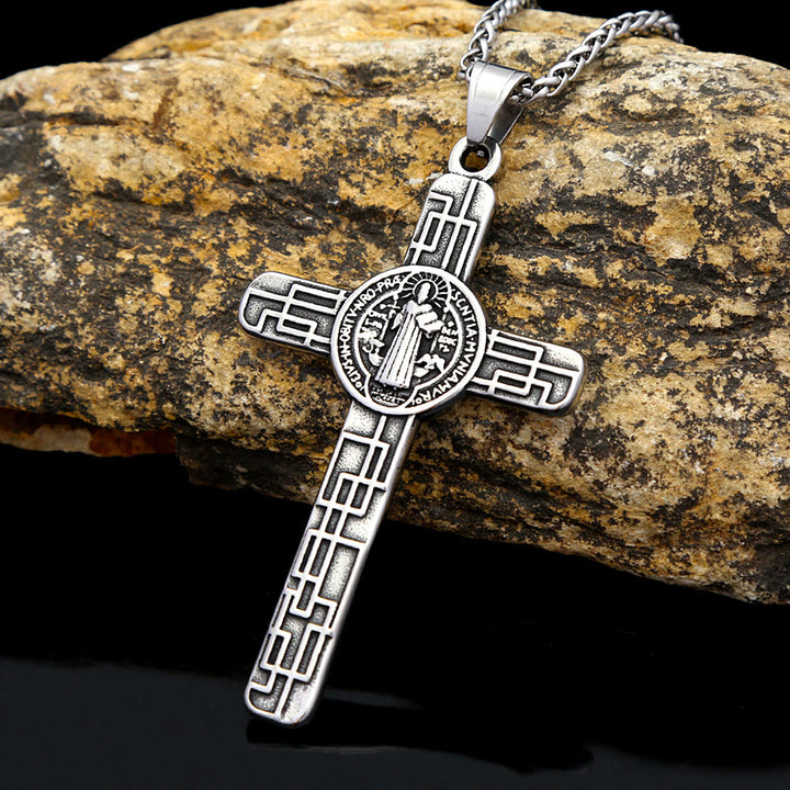 FREE Today: St. Benedict Protect us Cross Faith Titanium Pendant Necklace