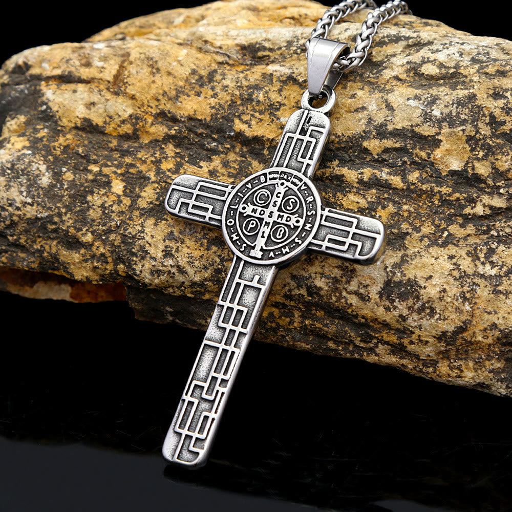 FREE Today: St. Benedict Protect us Cross Faith Titanium Pendant Necklace