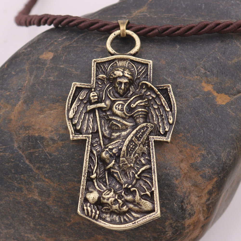 Christianartworkshop St. Michael the Archangel Protect Us Medal Titanium Pendant Necklace