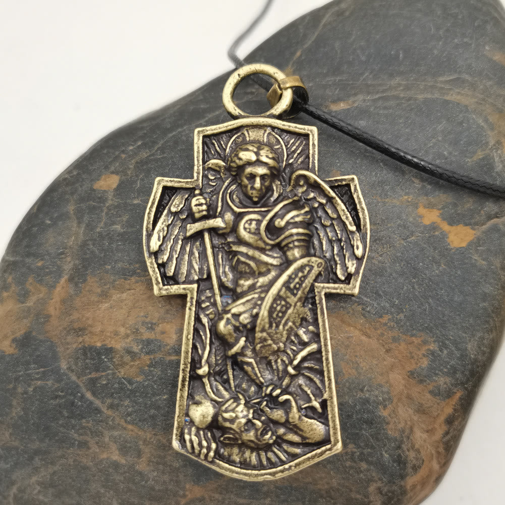 Christianartworkshop St. Michael the Archangel Protect Us Medal Titanium Pendant Necklace