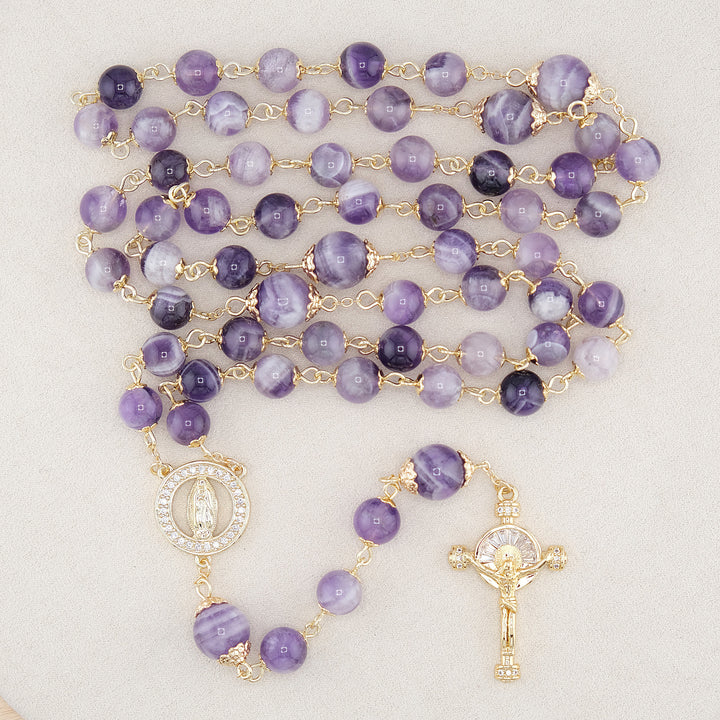 Christianartworkshop Our Lady of Guadalupe & Crucifix of 8mm Round Purple Crystal Rosary