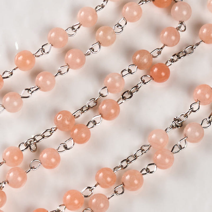 FREE Today: Our Lady of Rosary & Crucifix of 6 mm Round Pink Agate Alloy Chain Rosary