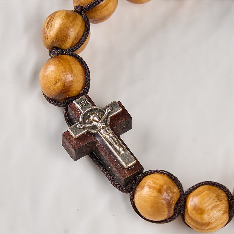 FREE Today: Jesus Bless Us Crucifix Round Beads Wenge/Pine Wooden Bracelet