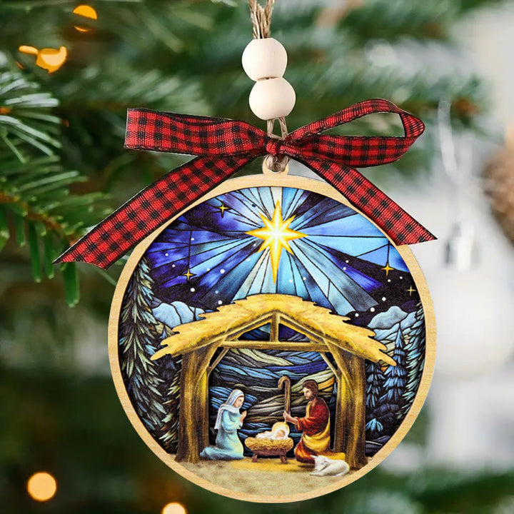 Christianartworkshop Colored Style Holy Family Star Snow Nativity Scene Christmas Nativity Hanging Ornaments
