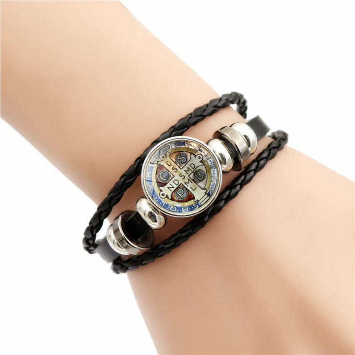 Discount Today: Different Style of St. Benedict Symbol Glow in Night Adjustable Leather Bracelet