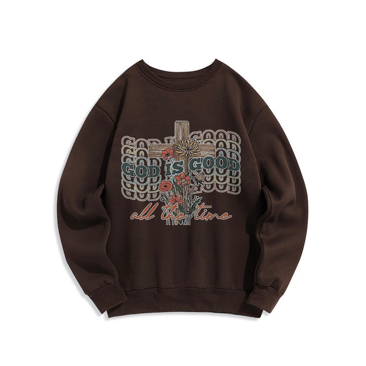 Christianartworkshop Classic Colored Style God is Good All the Time Fleece Lined Polyester Sweatshirt - Brown - 2XL - image 9