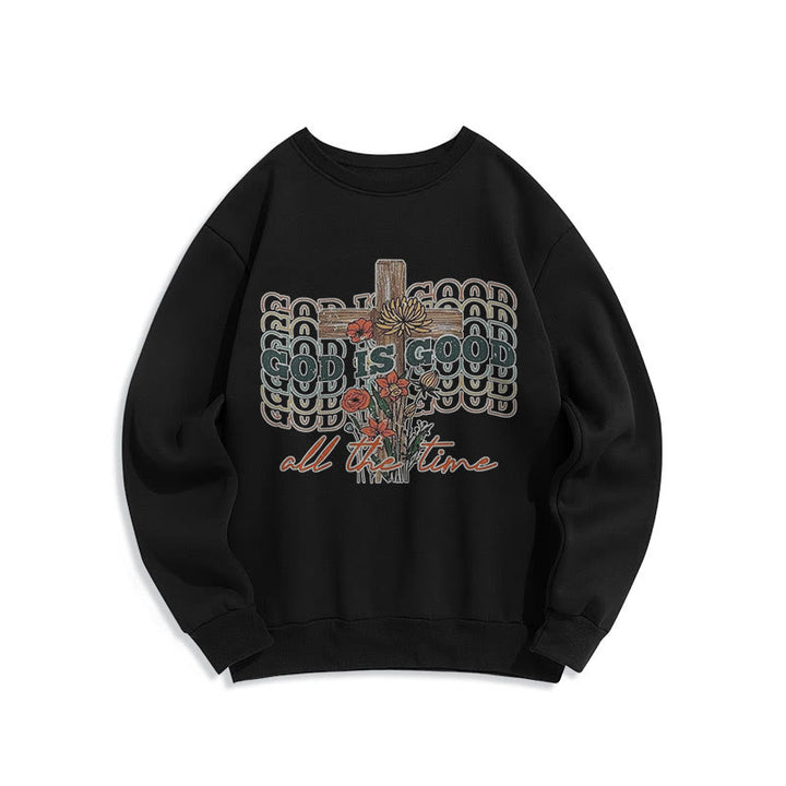 Christianartworkshop Classic Colored Style God is Good All the Time Fleece Lined Polyester Sweatshirt - Black - 2XL - image 5